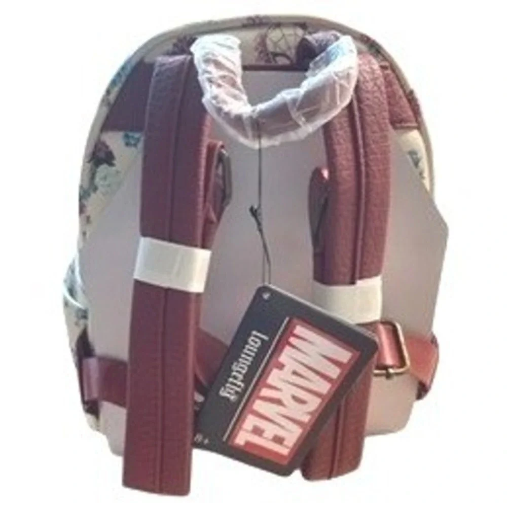 Loungefly Marvel Spider-Man Floral Mini Backpack Cream Burgundy Faux Leather NEW